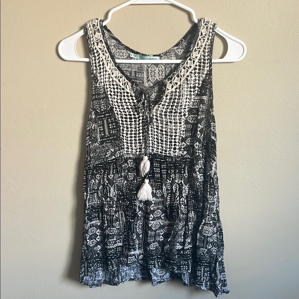 Maurices Monochrome Patterned Tank Top with Tassels (Bin C)​